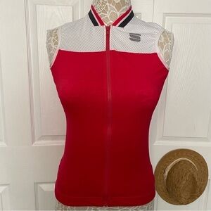 Sportful red bike jersey full zip back pockets non-slip strip sleeveless size S